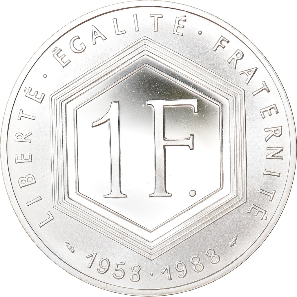Coin, France, Charles de Gaulle, Franc, 1988, Proof, MS(65-70), Silver, KM:978