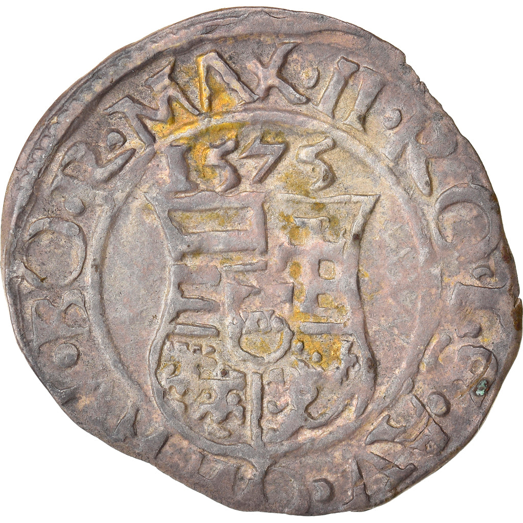 Moneta, Ungheria, Maximilian II, Denar, 1575, Kremnitz, BB, Argento