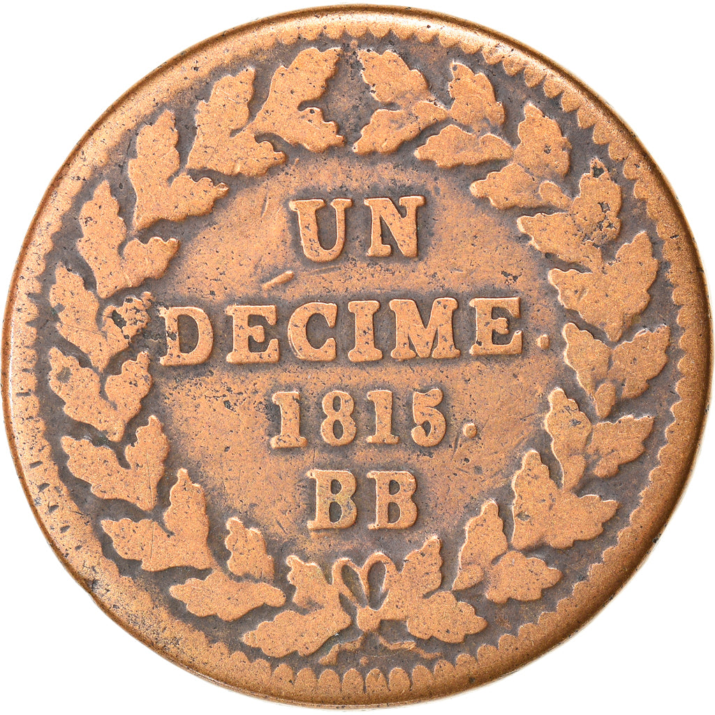Moneta, Francia, Louis XVIII, Decime, 1815, Strasbourg, Variety, MB, Bronzo