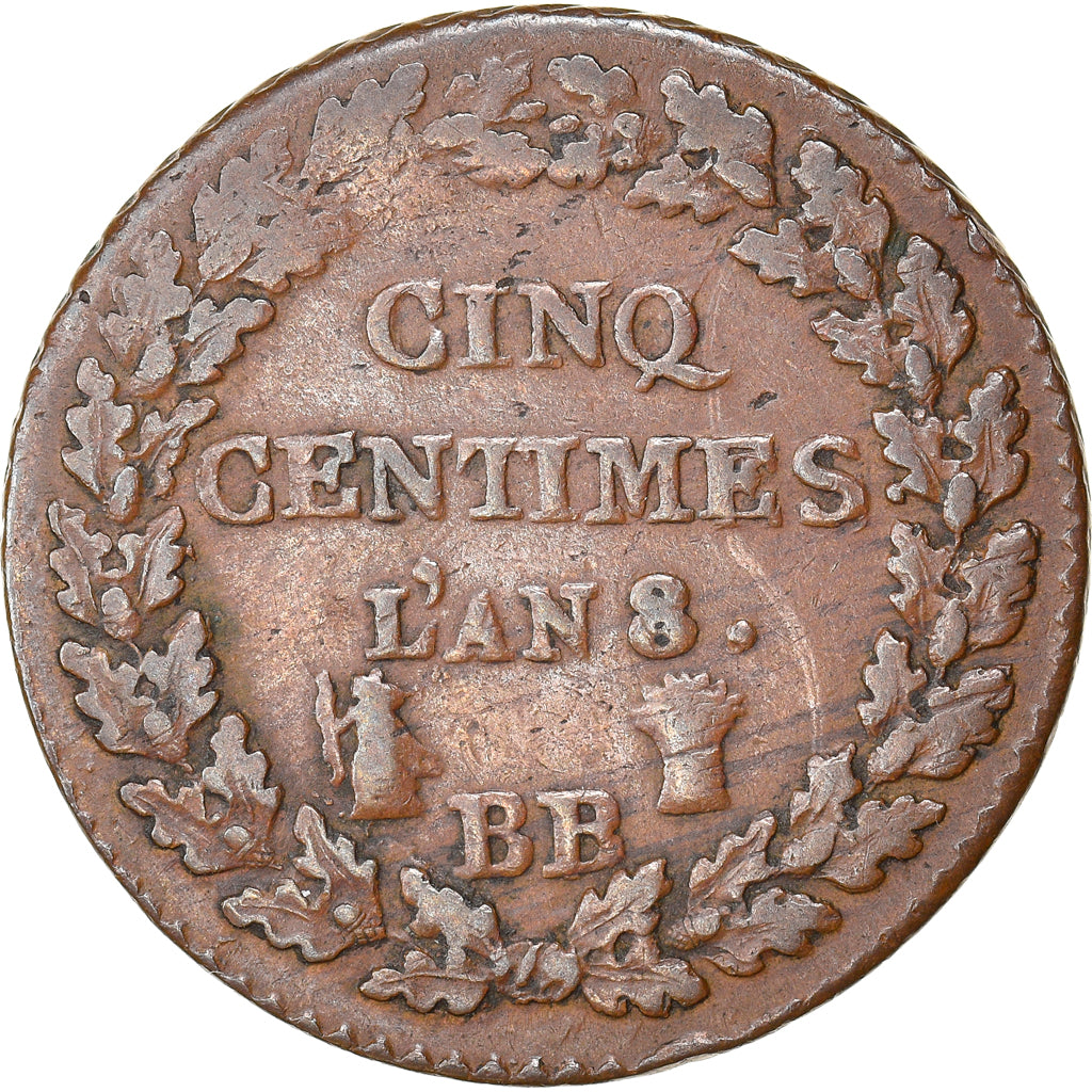 Coin, France, Dupré, 5 Centimes, AN 8, Strasbourg, EF(40-45), Bronze