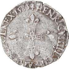 Coin, France, Henri III, 1/8 Ecu, 1585, Rennes, VF(30-35), Silver, Sombart:4664