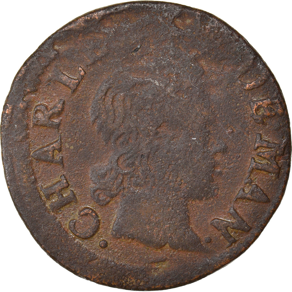 Monnaie, France, Ardennes, Charles II, Denier Tournois, 1653, Charleville, TB