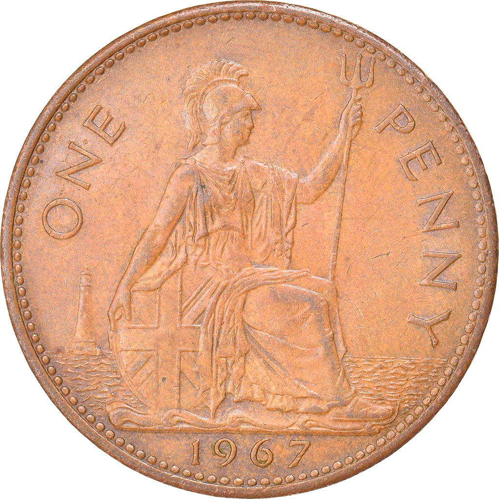 Coin, Great Britain, Elizabeth II, Penny, 1967, AU(50-53), Bronze, KM:897