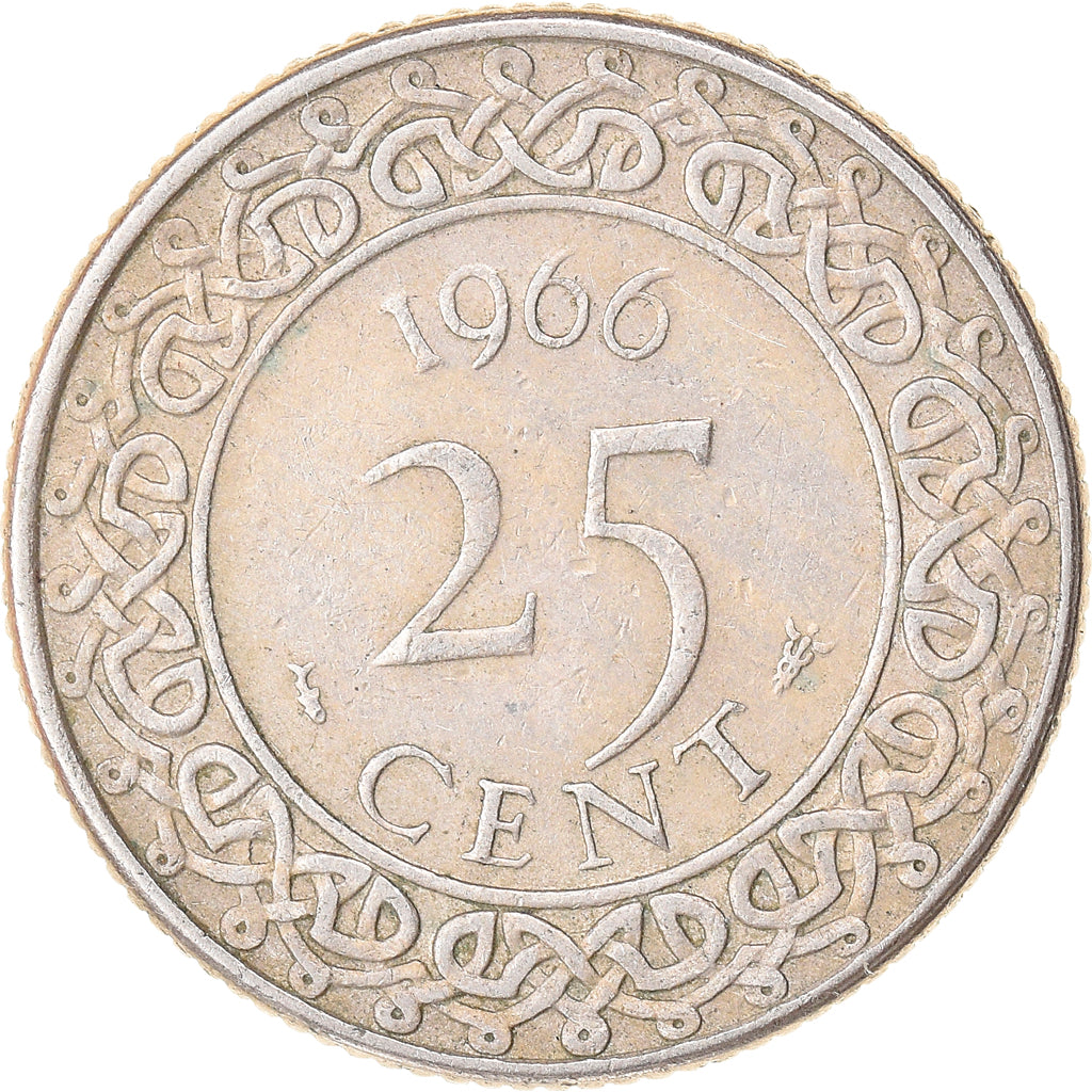 Coin, Surinam, 25 Cents, 1966, EF(40-45), Copper-nickel, KM:14