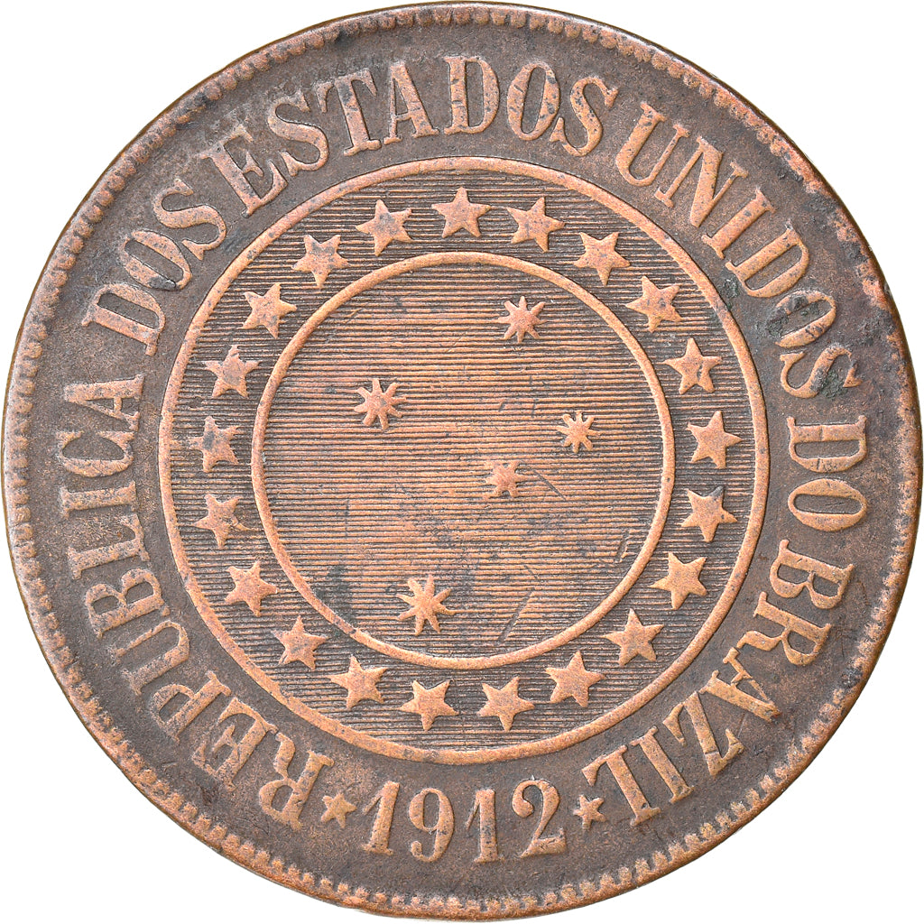 Coin, Brazil, 40 Reis, 1912, EF(40-45), Bronze, KM:491