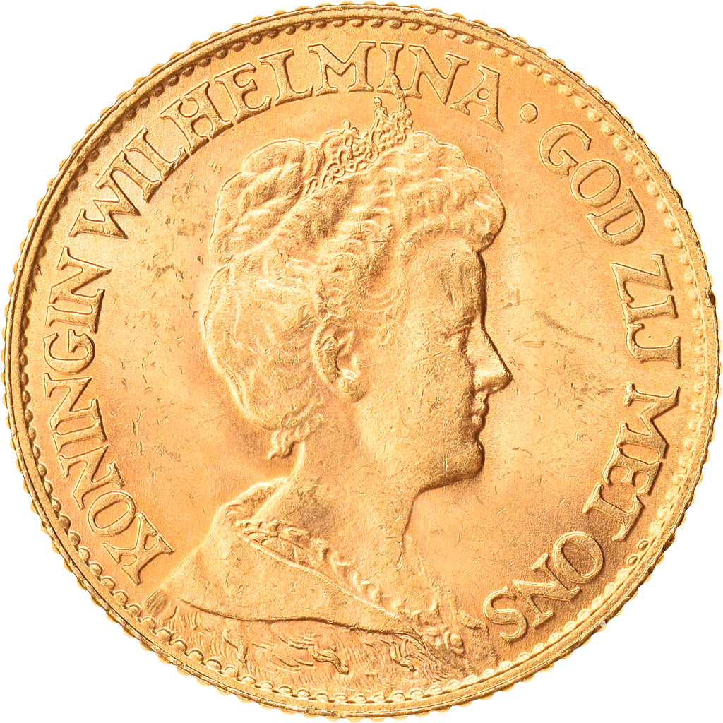Coin, Netherlands, Wilhelmina I, 10 Gulden, 1917, MS(63), Gold, KM:149