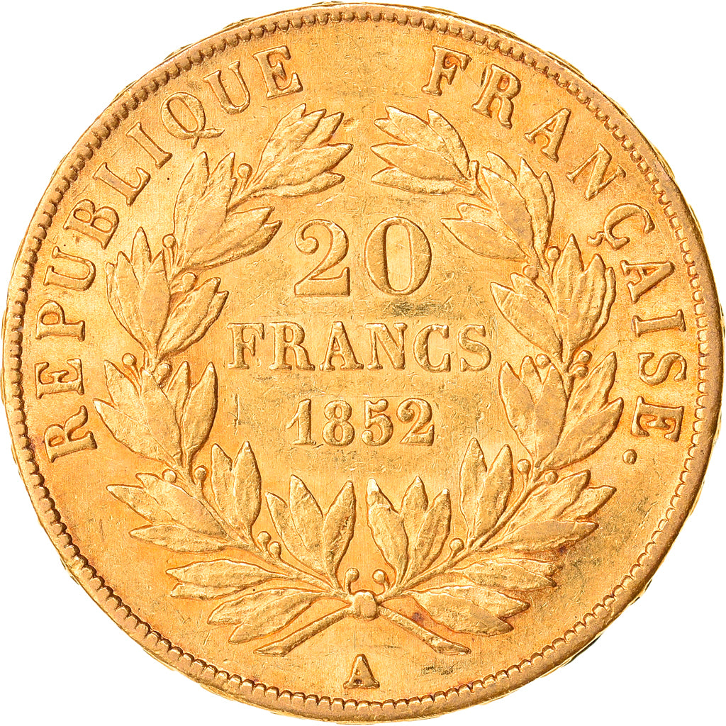 Munten, Frankrijk, Napoleon III, 20 Francs, 1852, Paris, ZF+, Goud, KM:774