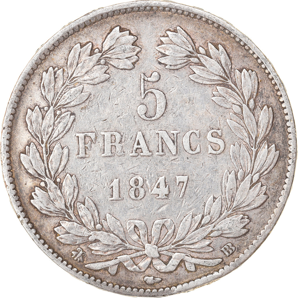 Moneta, Francia, Louis-Philippe, 5 Francs, 1847, Strasbourg, MB+, Argento
