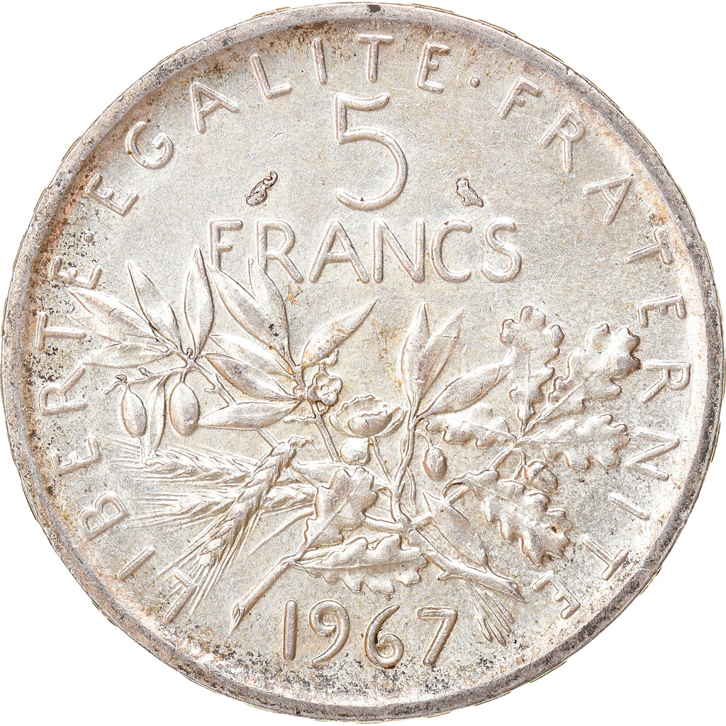 Moeda, França, Semeuse, 5 Francs, 1967, Paris, AU(50-53), Prata, KM:926
