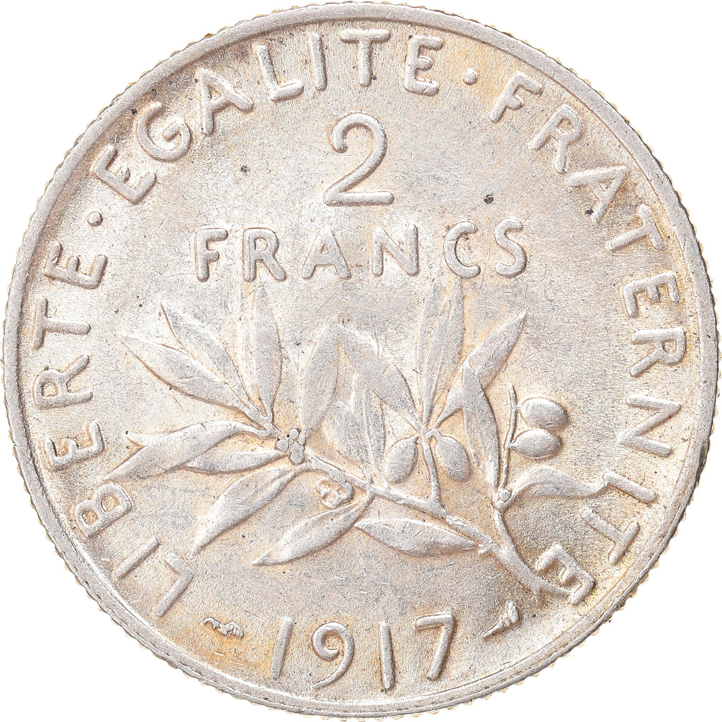 Coin, France, Semeuse, 2 Francs, 1917, Paris, AU(50-53), Silver, KM:845.1