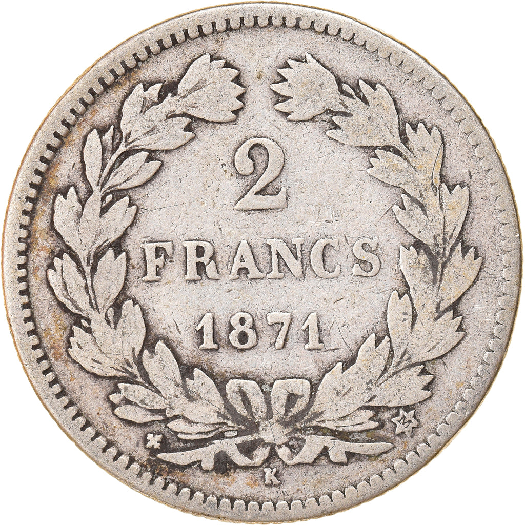 Coin, France, Cérès, 2 Francs, 1871, Bordeaux, VF(20-25), Silver, KM:816.2