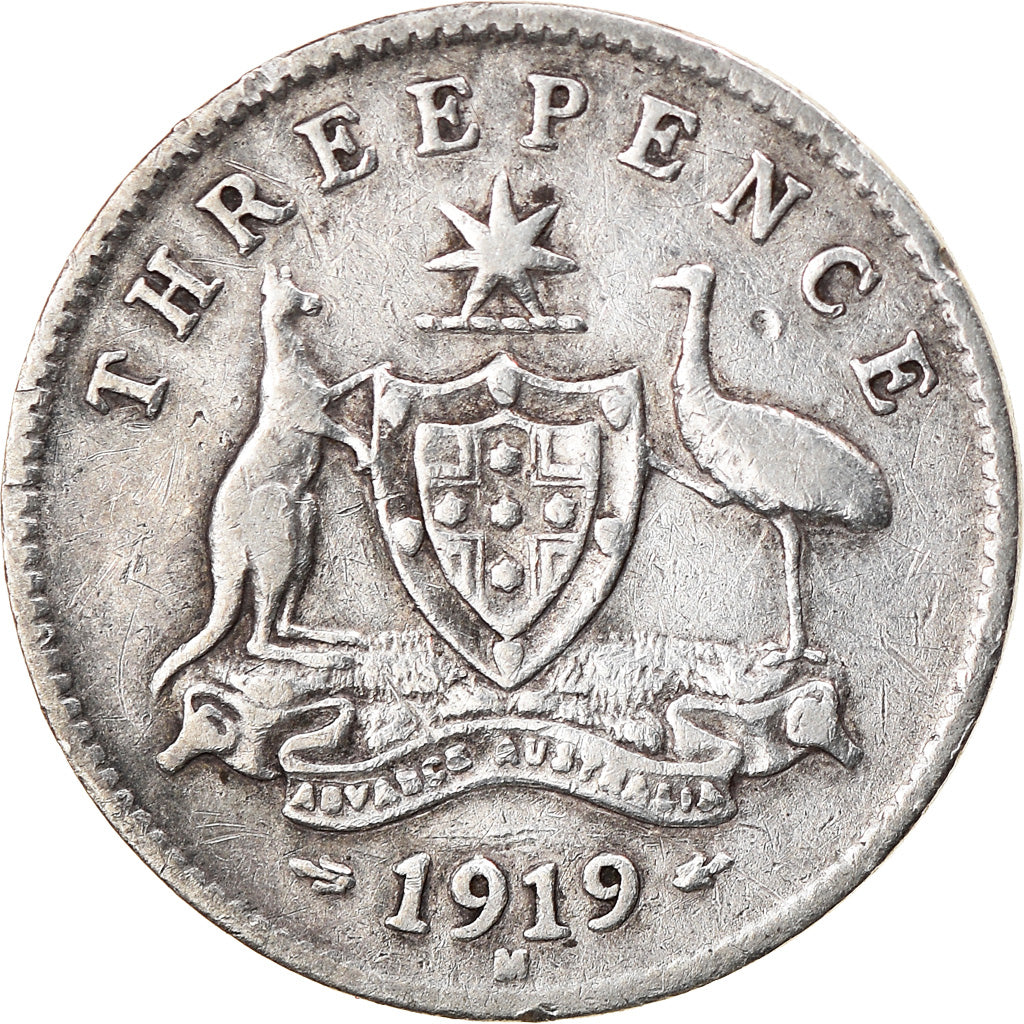 Coin, Australia, George V, Threepence, 1919, Melbourne, VF(30-35), Silver, KM:24