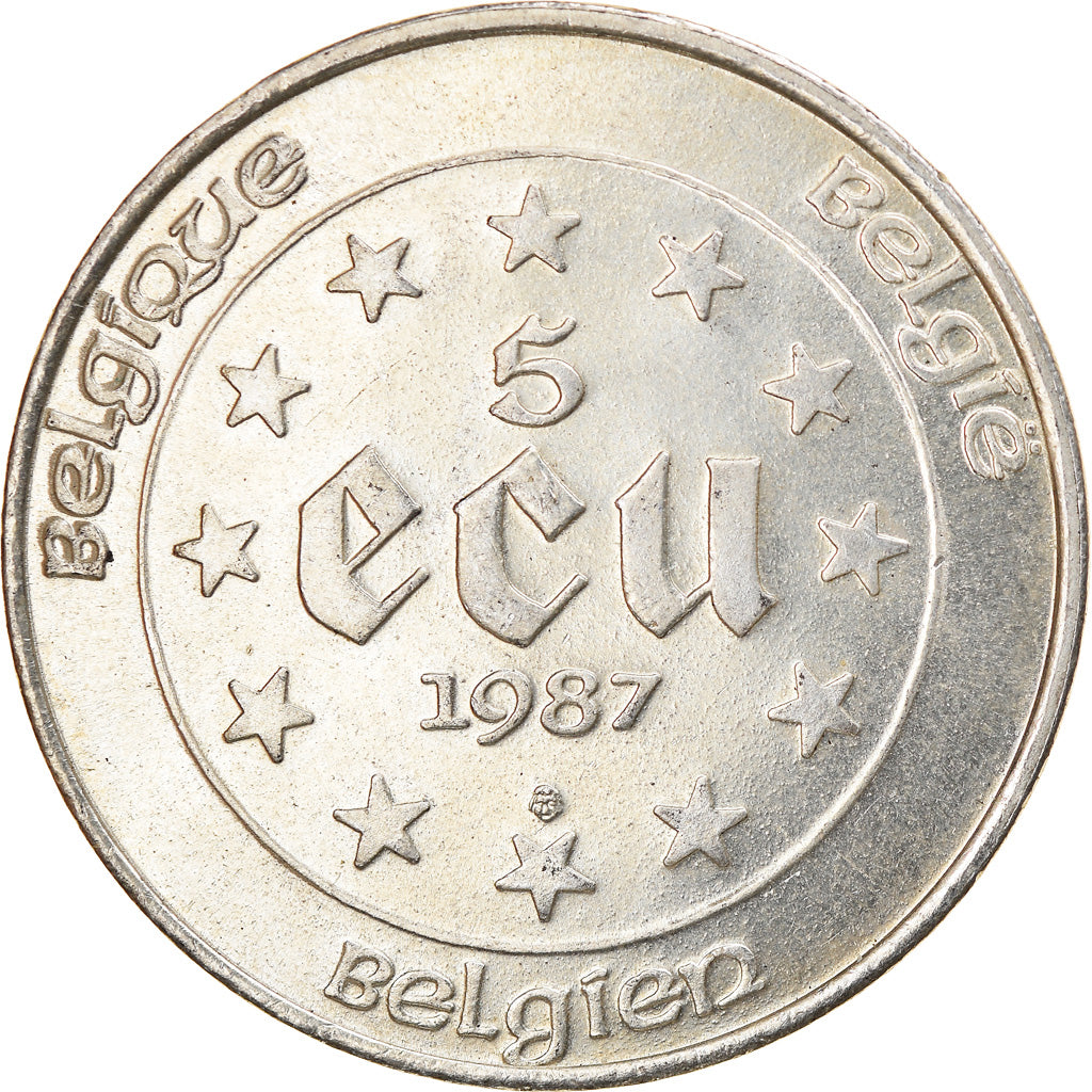 Moneta, Belgio, 5 Ecu, 1987, SPL, Argento, KM:166