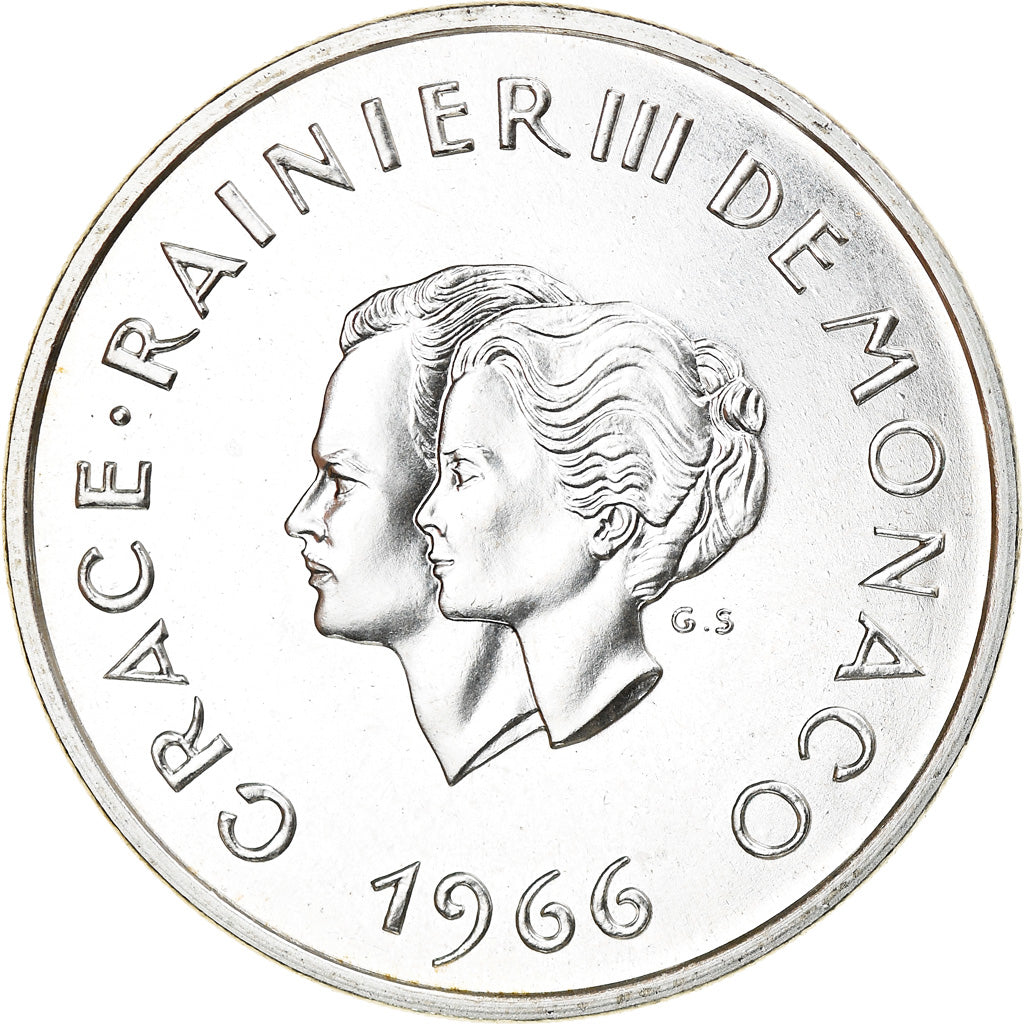 Moneta, Monaco, 10 Francs, 1966, 10th Wedding Anniversary, SPL, Argento, KM:M1