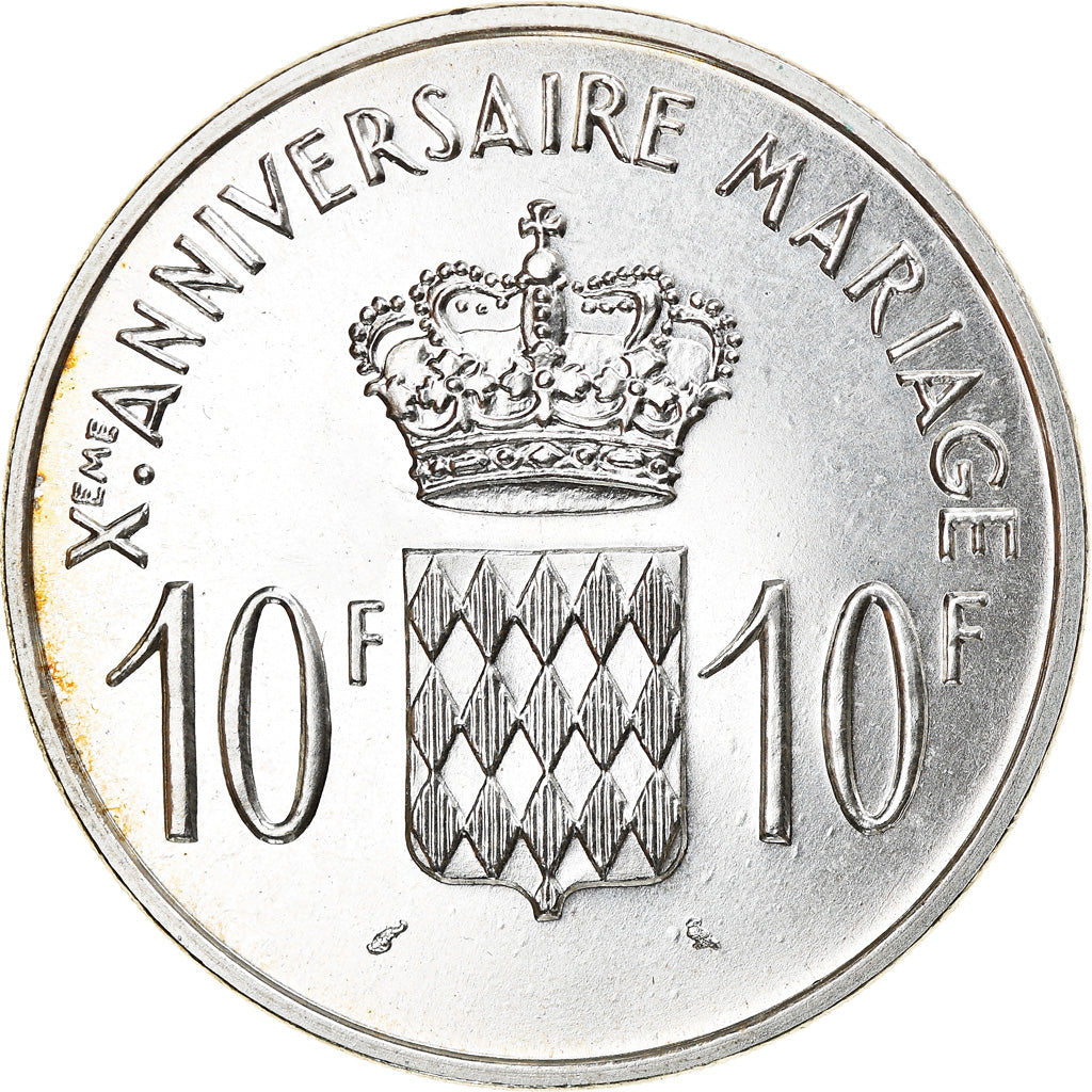 Moneta, Monaco, 10 Francs, 1966, 10th Wedding Anniversary, SPL, Argento, KM:M1