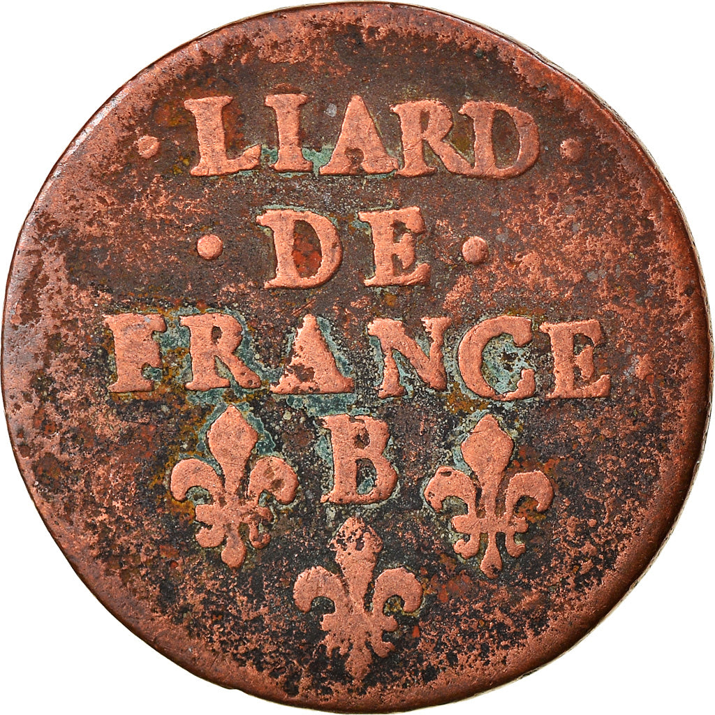 Monnaie, France, Louis XIV, Liard de France, 1655, Pont-de-l'Arche, B+, Cuivre