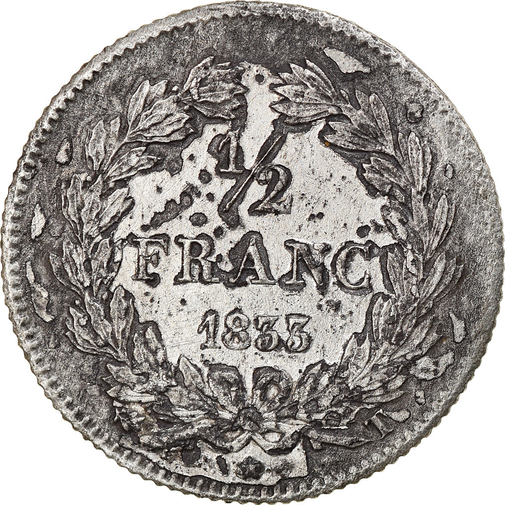 Münze, Frankreich, Louis-Philippe, 1/2 Franc, 1833, Nantes, SGE+, Silber