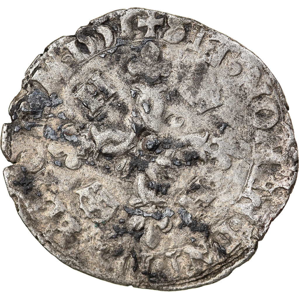 Coin, France, Henri II, Douzain aux croissants, 1551, La Rochelle, VF(20-25)