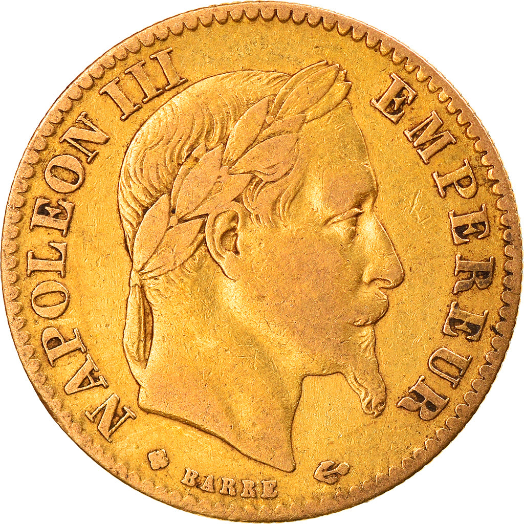 Coin, France, Napoleon III, 10 Francs, 1865, Strasbourg, VF(30-35), Gold