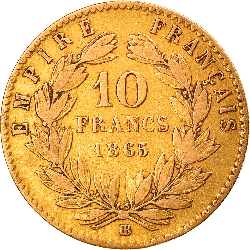 Coin, France, Napoleon III, 10 Francs, 1865, Strasbourg, VF(30-35), Gold