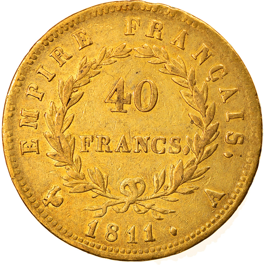 Moeda, França, Napoléon I, 40 Francs, 1811, Paris, EF(40-45), Dourado