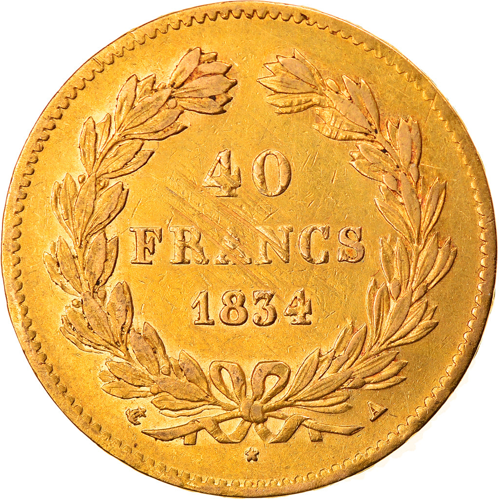 Moneda, Francia, Louis-Philippe, 40 Francs, 1834, Paris, MBC, Oro, KM:747.1