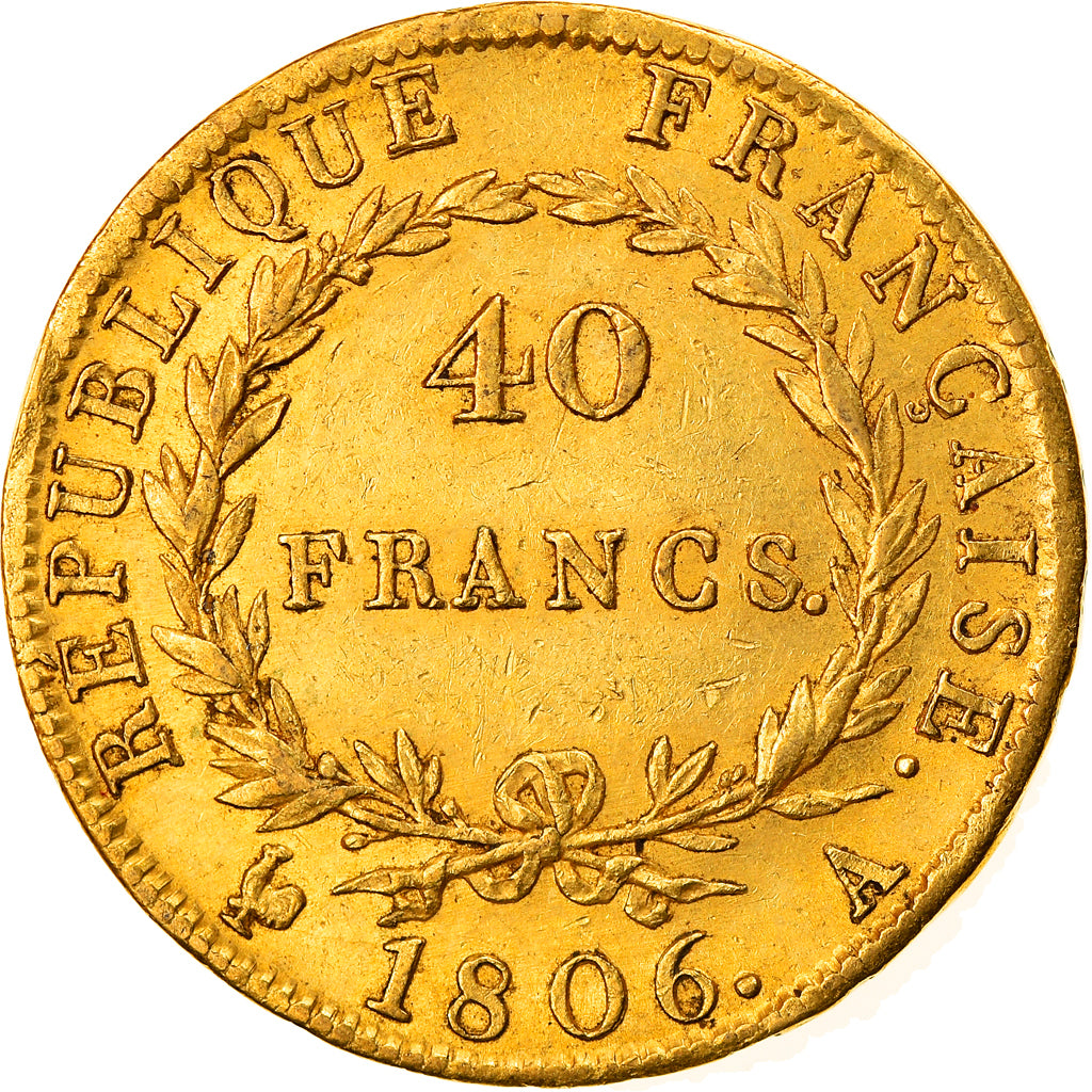 Moneda, Francia, Napoléon I, 40 Francs, 1806, Paris, MBC, Oro, KM:675.1