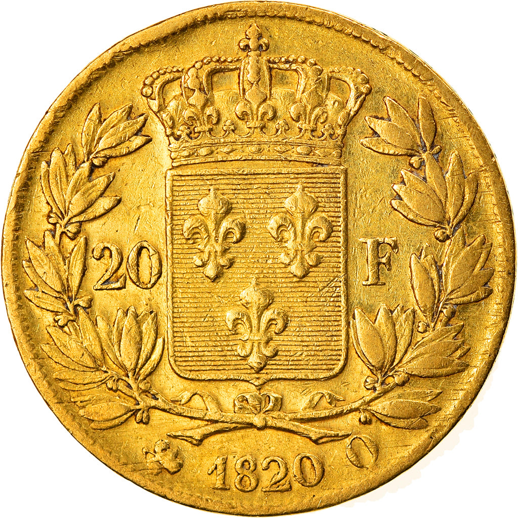 Moneda, Francia, Louis XVIII, 20 Francs, 1820, Perpignan, MBC, Oro, KM:712.7