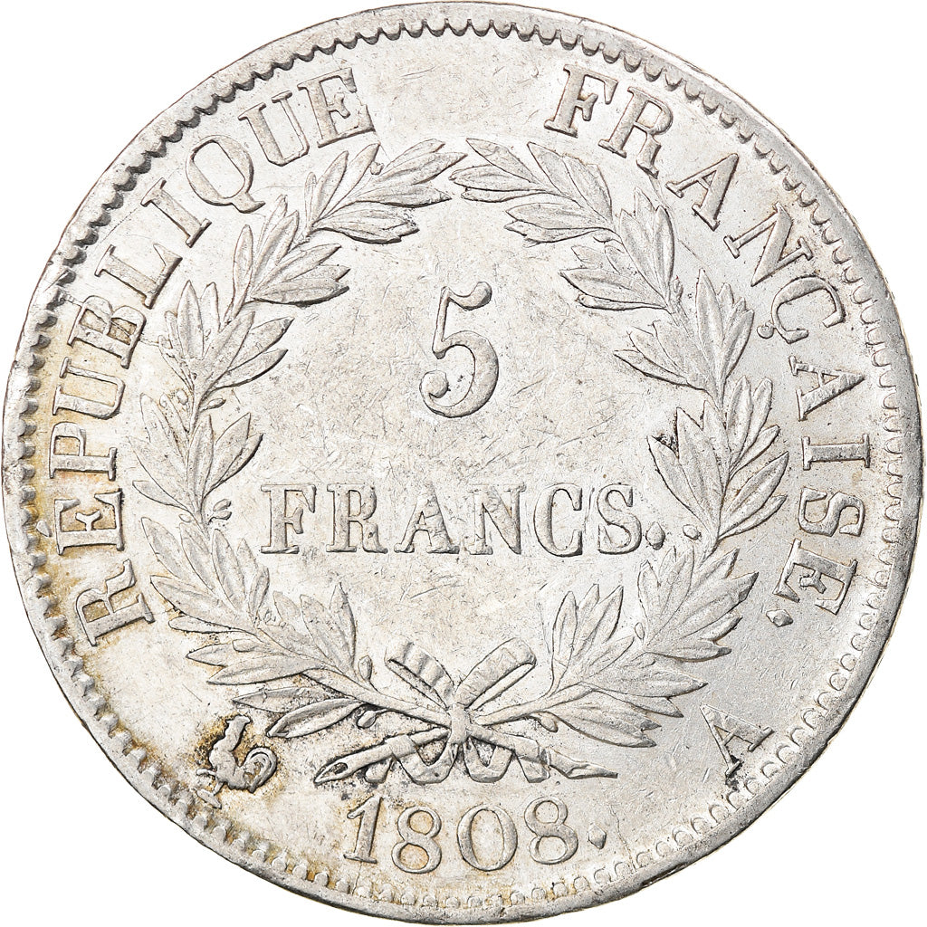 Coin, France, Napoléon I, 5 Francs, 1808, Paris, VF(30-35), Silver, KM:686.1