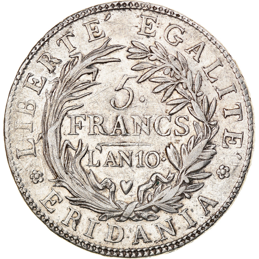 Moneta, STATI ITALIANI, PIEDMONT REPUBLIC, 5 Francs, An 10, Turin, BB, Argento