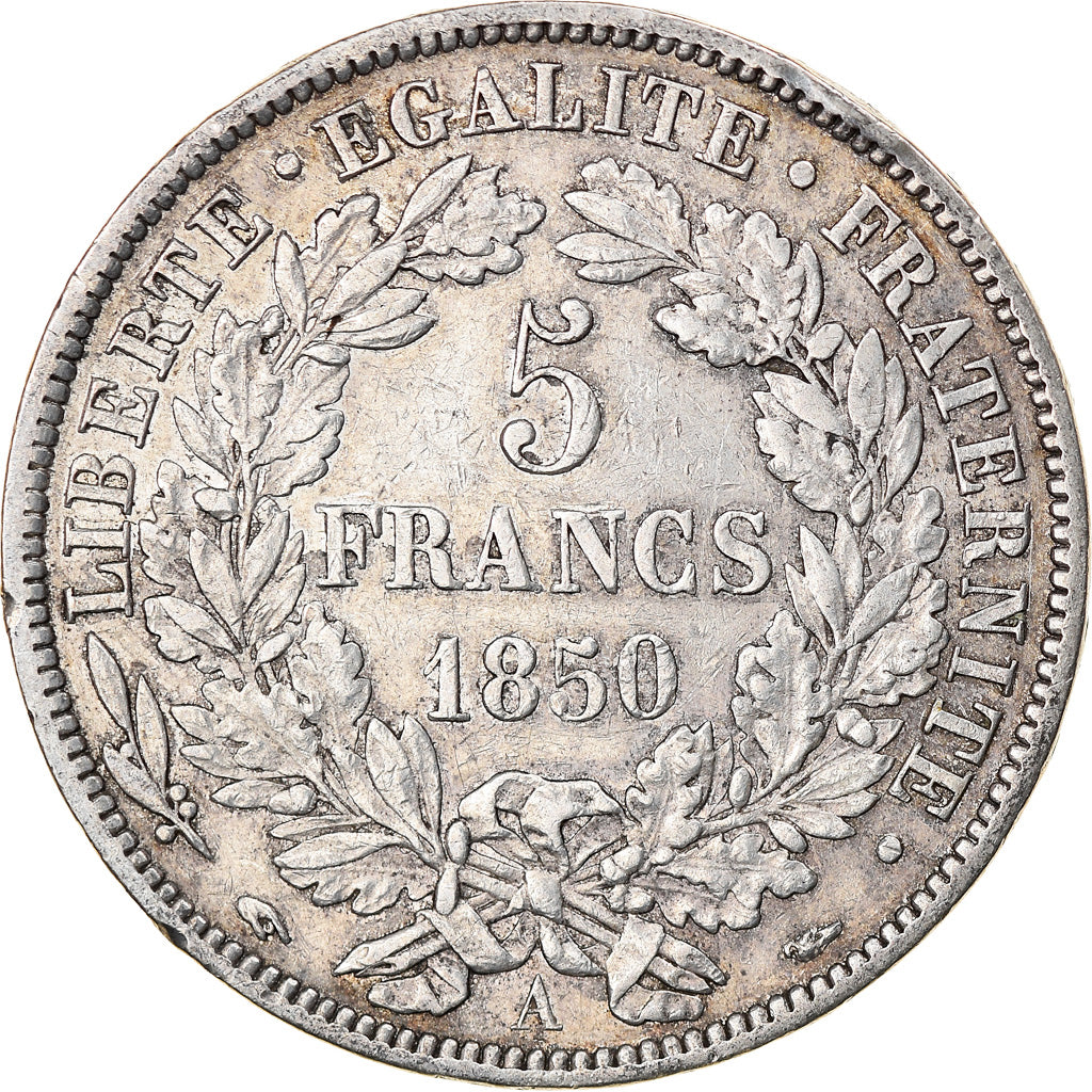 Moneda, Francia, Cérès, 5 Francs, 1850, Paris, BC+, Plata, KM:761.1
