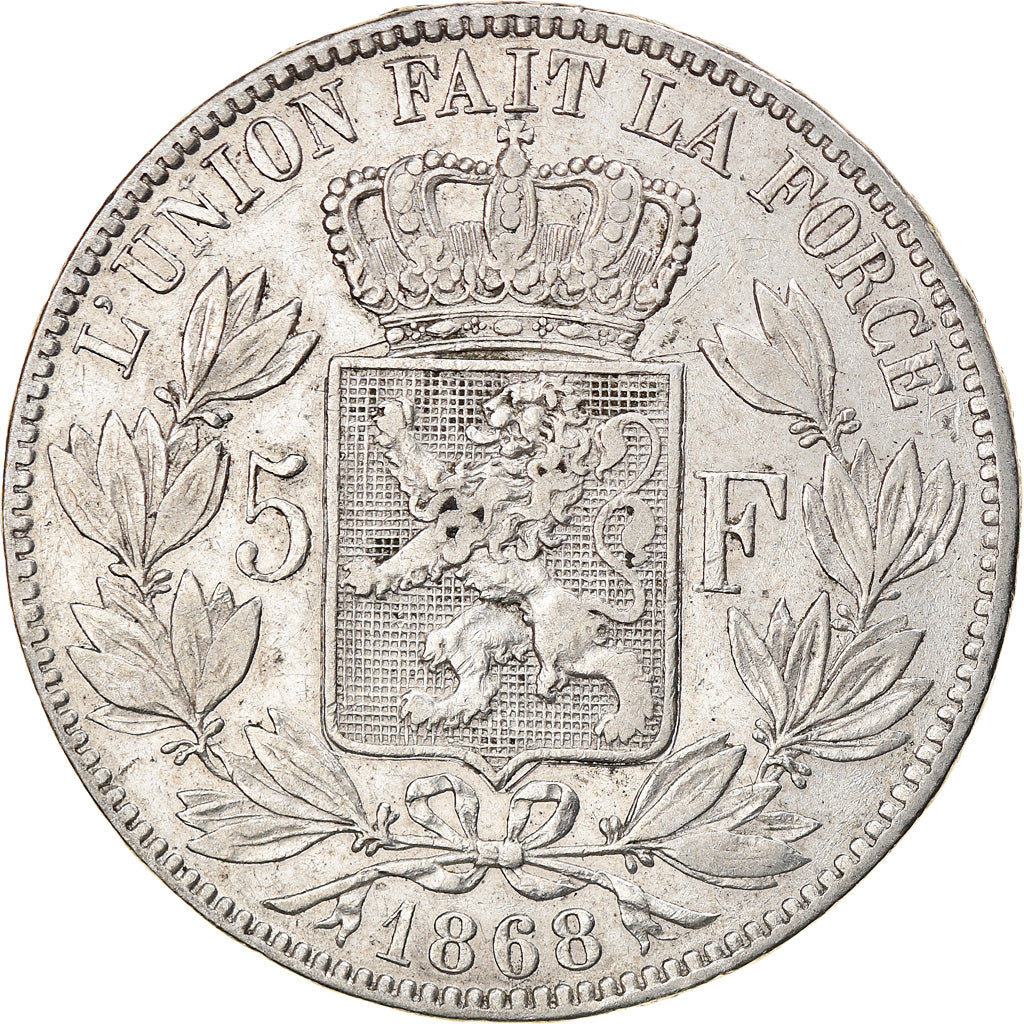 Moneta, Belgio, Leopold II, 5 Francs, 5 Frank, 1868, Brussels, MB+, Argento