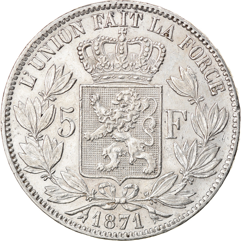 Coin, Belgium, Leopold II, 5 Francs, 5 Frank, 1871, EF(40-45), Silver, KM:24