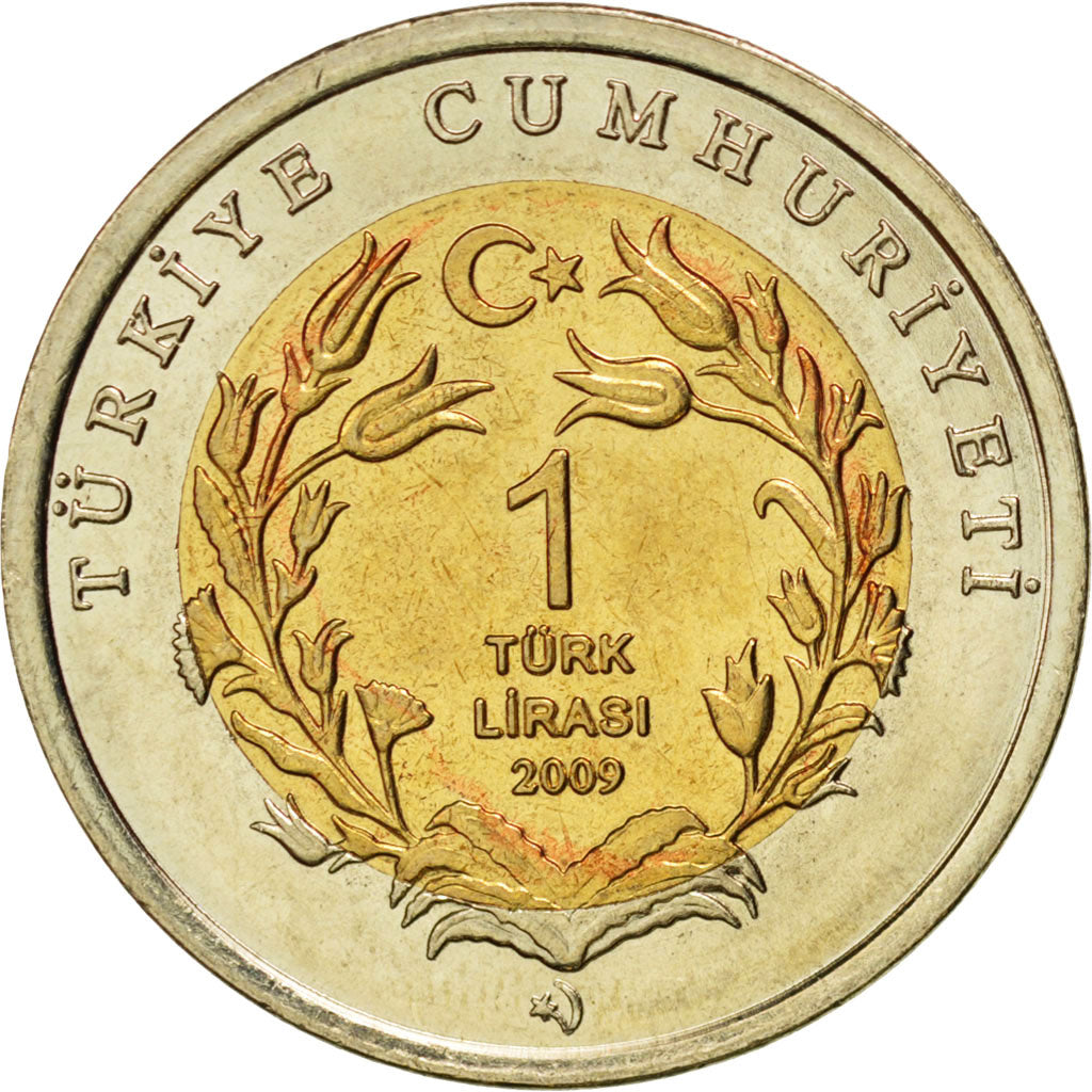 TURKEY, Lira, 2009, KM #1263, MS(63), Bi-Metallic, 26.15, 8.38