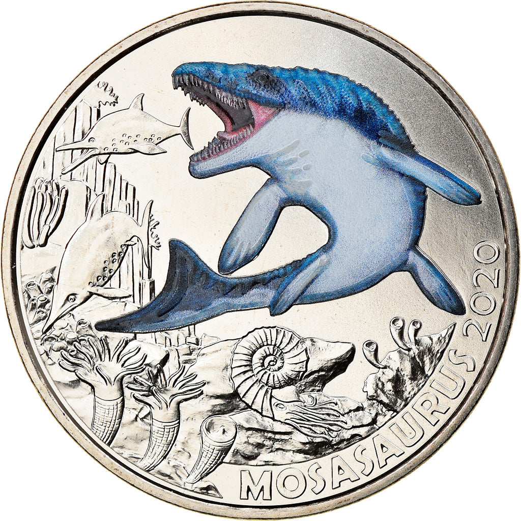 Austria, 3 Euro, Mosasaurus, 2020, Colourized, MS(65-70), Copper-nickel