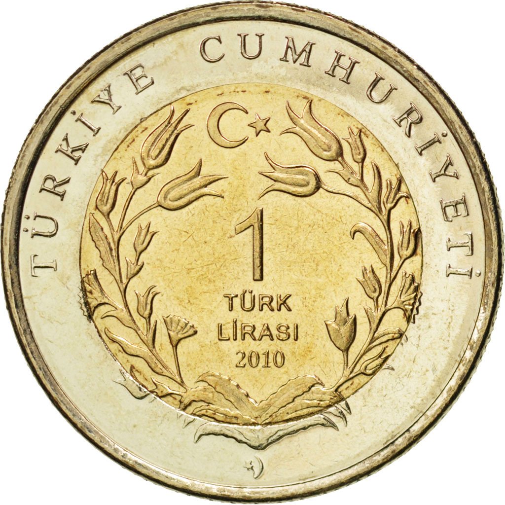 TURKEY, Lira, 2010, KM #1280, MS(63), Bi-Metallic, 26.15, 8.43