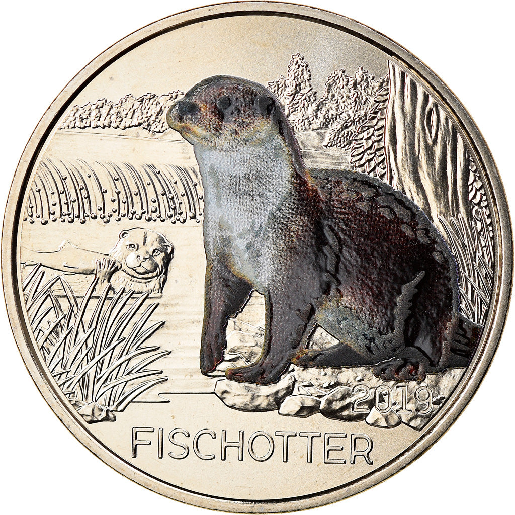 Austria, 3 Euro, Fischotter, 2019, Colourized, MS(65-70), Copper-nickel