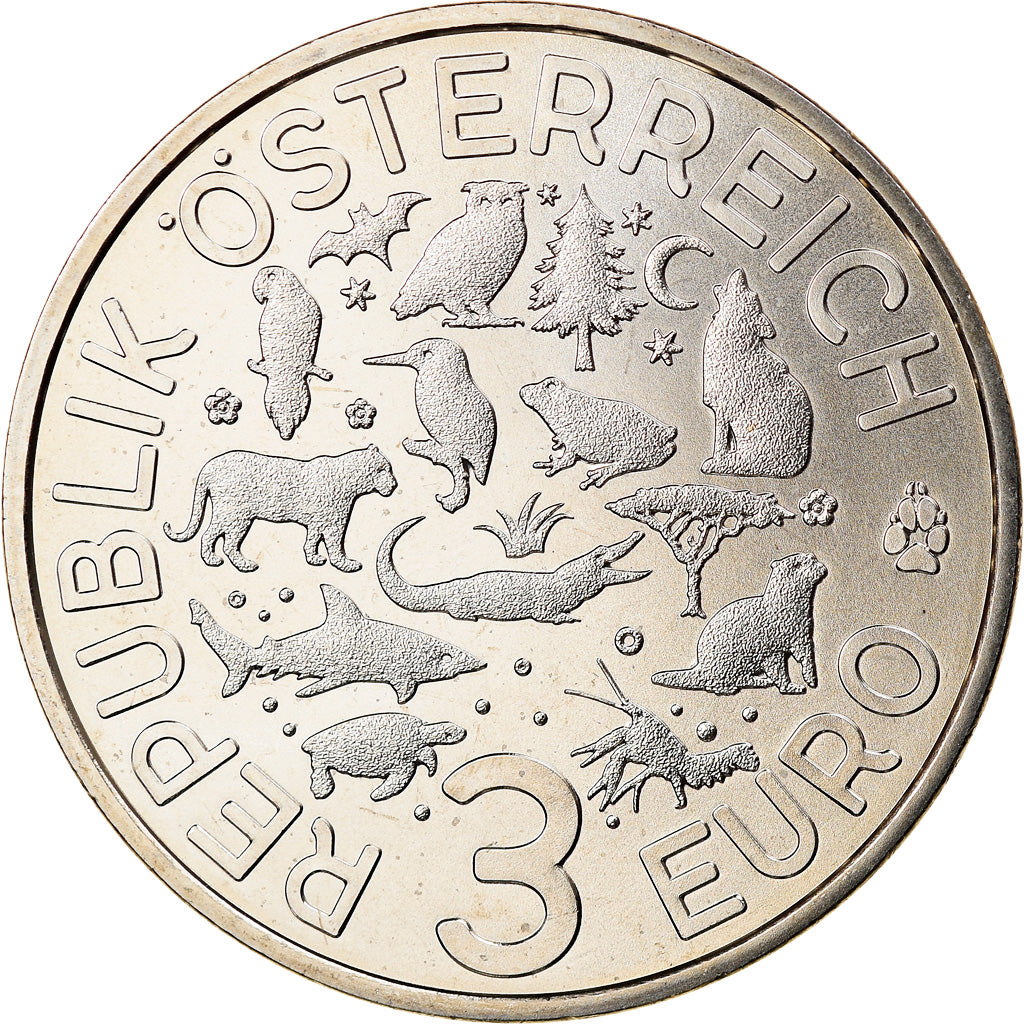 Austria, 3 Euro, Fischotter, 2019, Colourized, MS(65-70), Copper-nickel