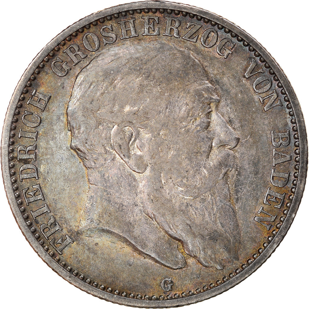 Moneda, Estados alemanes, BADEN, Friedrich I, 2 Mark, 1907, Stuttgart, MBC+