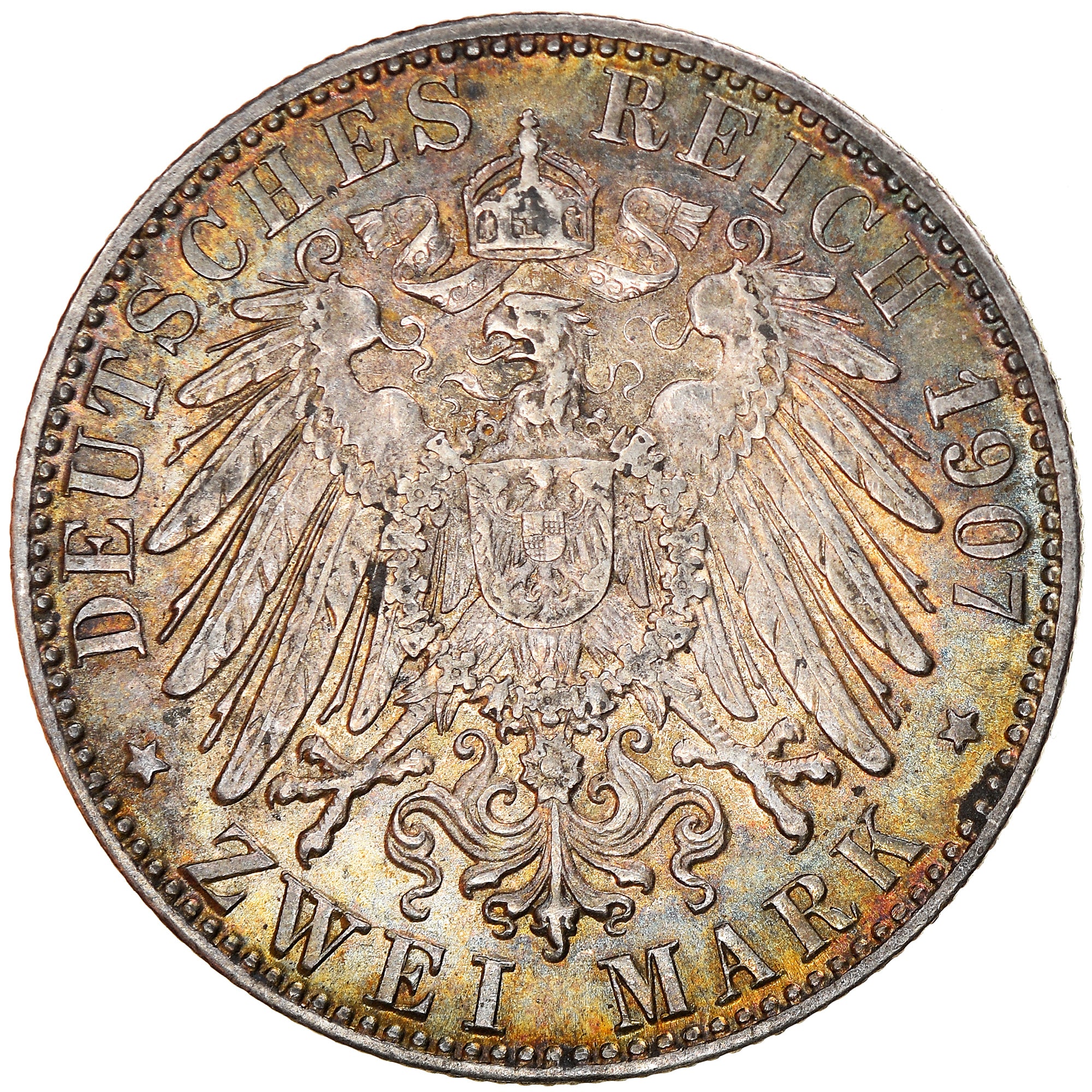 Moneda, Estados alemanes, BADEN, Friedrich I, 2 Mark, 1907, Stuttgart, MBC+