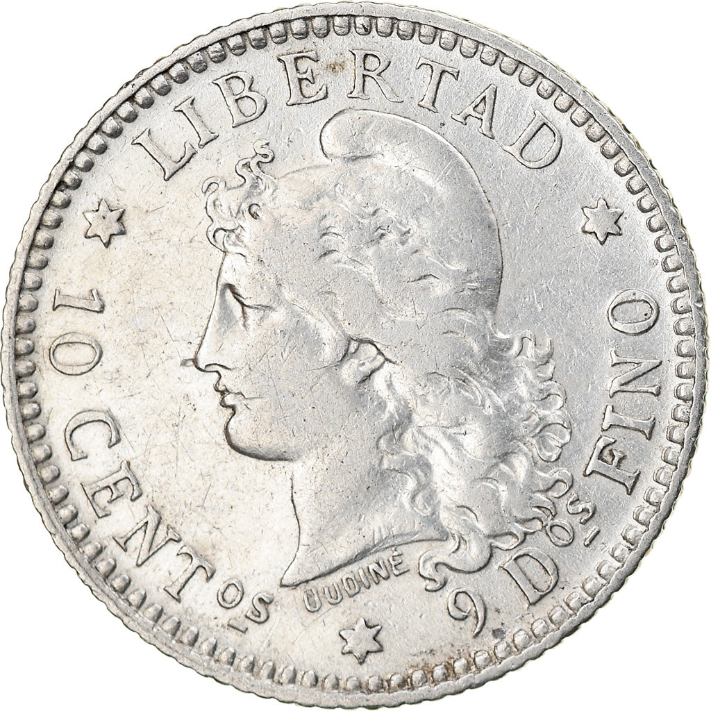 Coin, Argentina, 10 Centavos, 1883, EF(40-45), Silver, KM:26