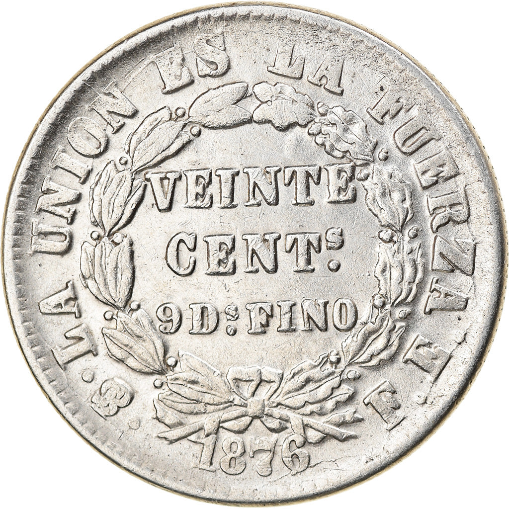 Monnaie, Bolivie, 20 Centavos, 1876, TTB, Argent, KM:159.1