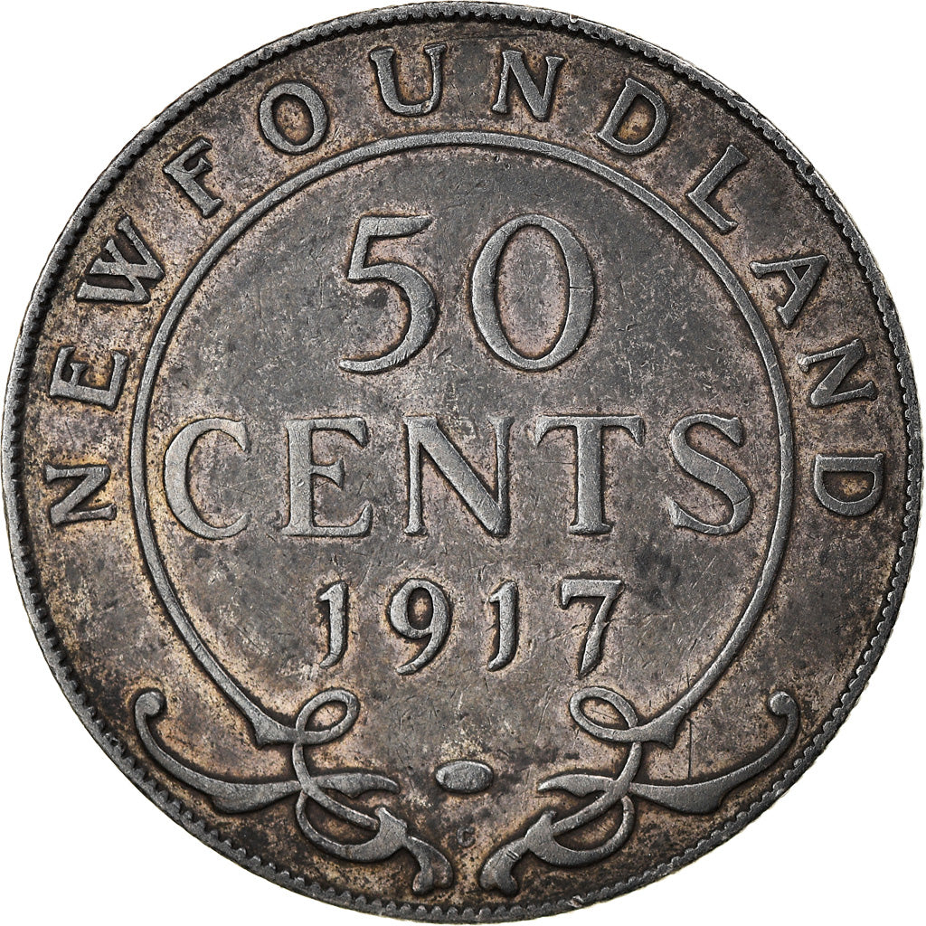 Moneta, Terranova, 50 Cents, 1917, Royal Canadian Mint, Ottawa, BB, Argento
