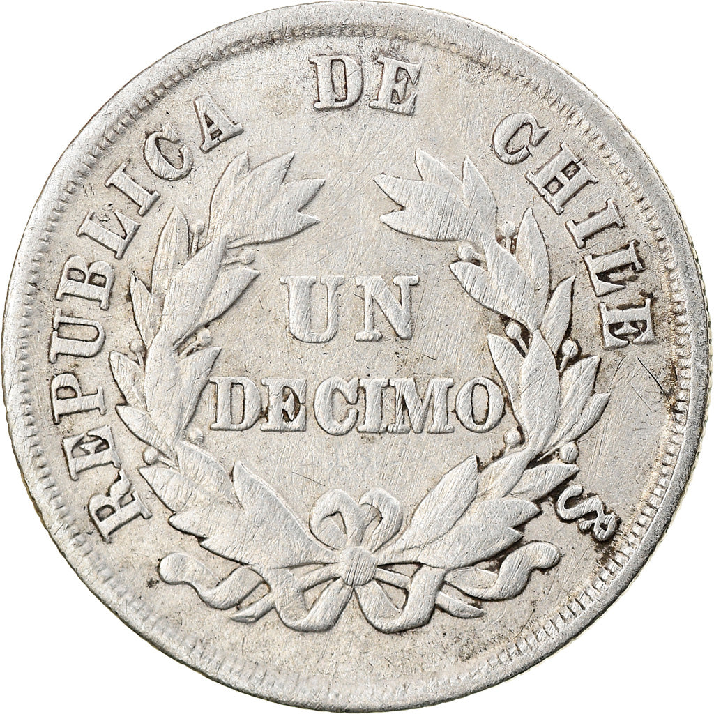 Moneta, Cile, Decimo, 1873/9, BB, Argento, KM:136.2