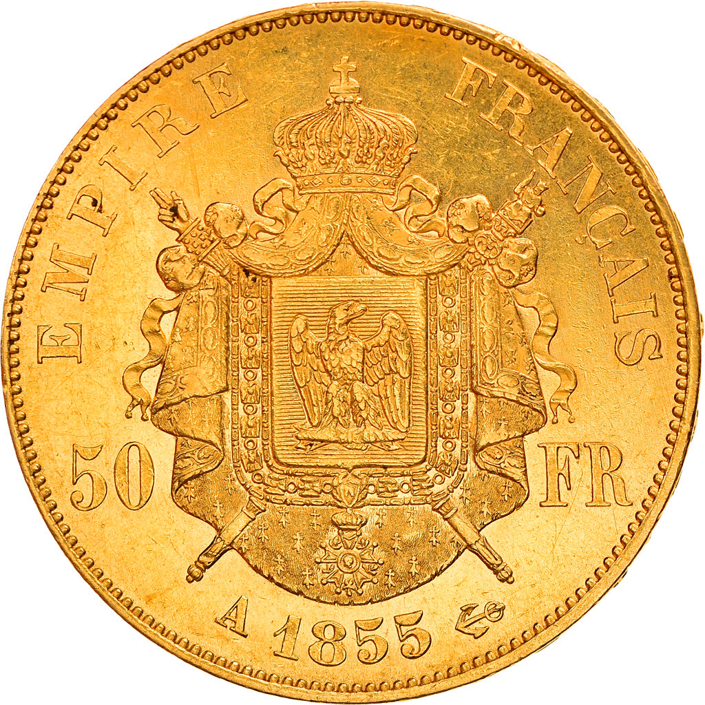 Moneta, Francia, Napoleon III, 50 Francs, 1855, Paris, BB+, Oro, KM:785.1