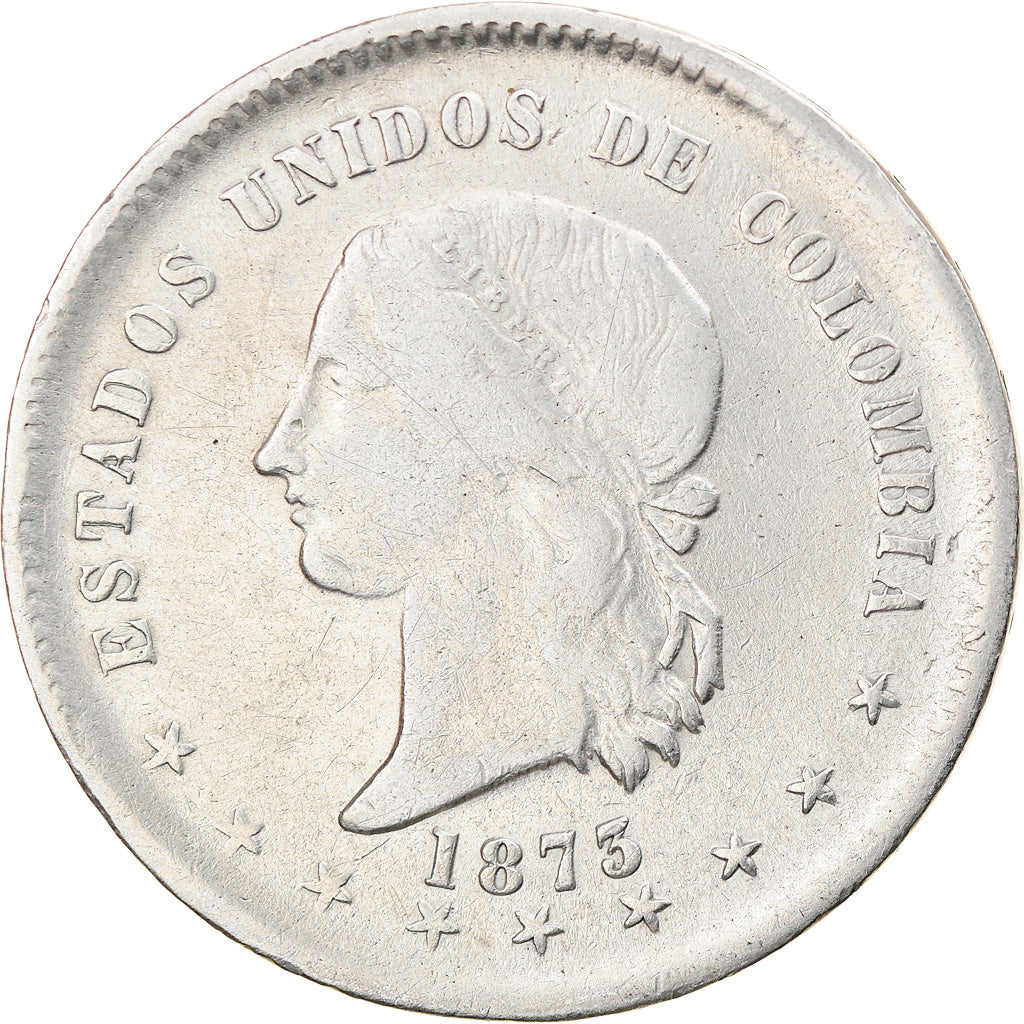 Moneda, Colombia, 50 Centavos, 1873, Bogota, MBC, Plata, KM:172.1