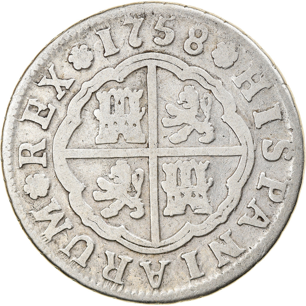 Coin, Spain, Ferdinand VI, 2 Reales, 1758, Seville, VF(30-35), Silver, KM:386.2