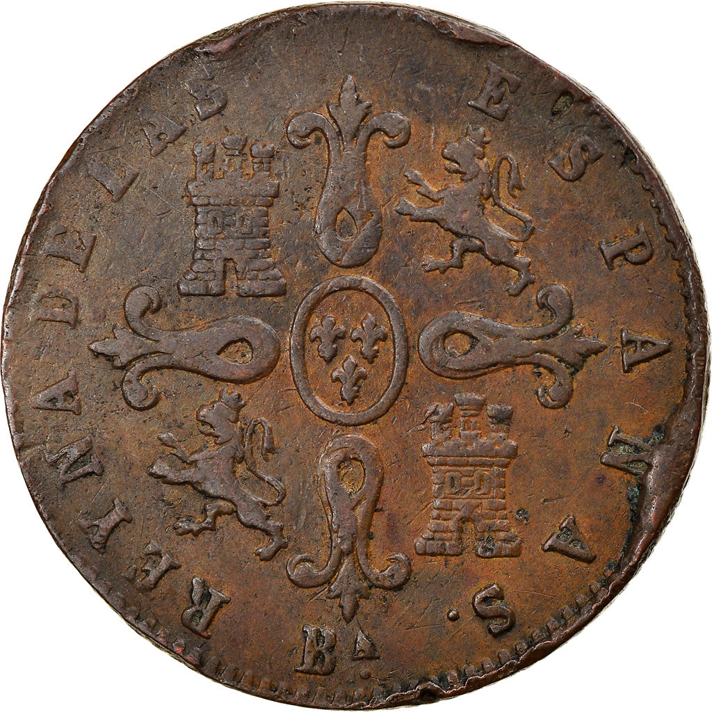 Moneda, España, Isabel II, 4 maravedis, 1855, Barcelona, BC+, Cobre, KM:530.1