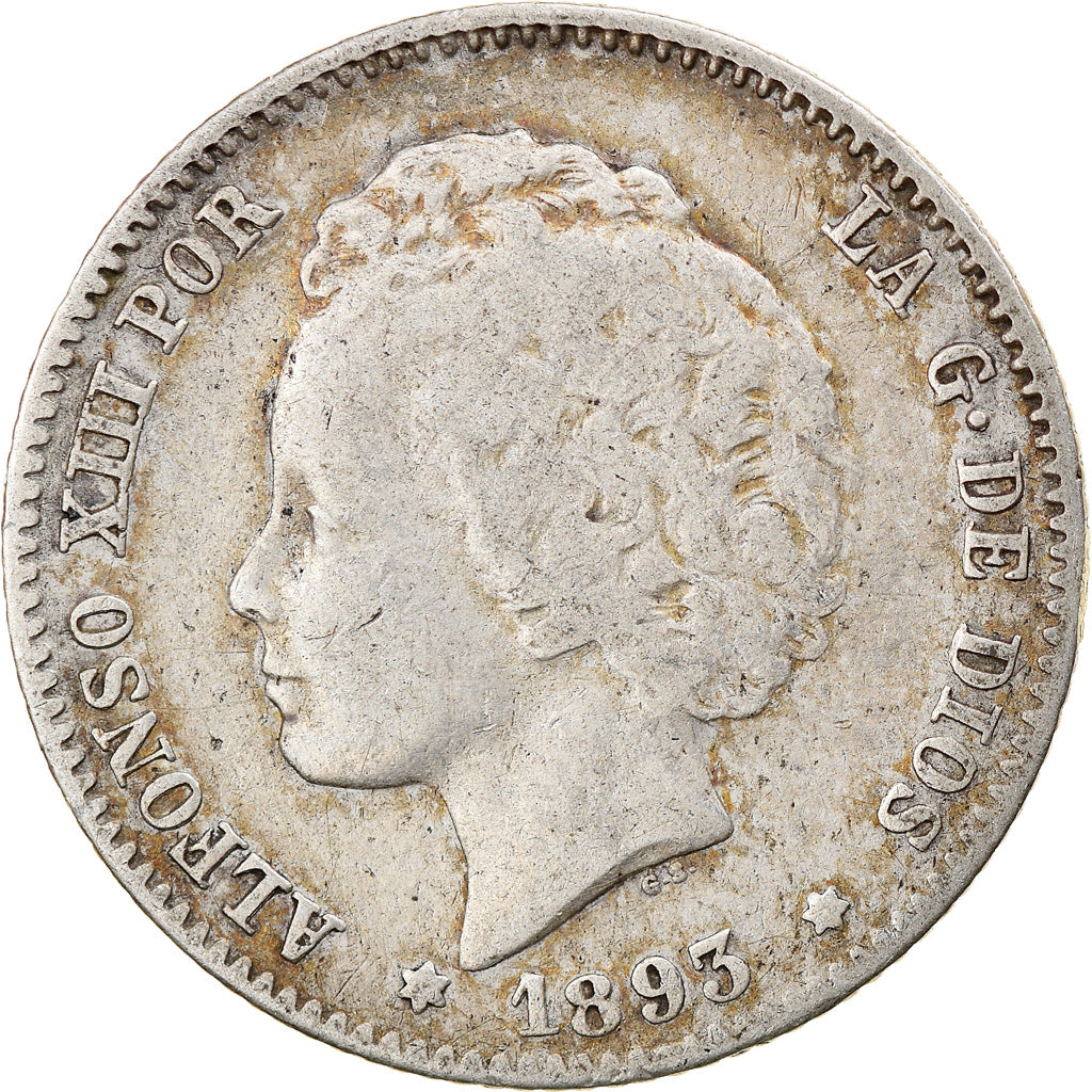 Münze, Spanien, Alfonso XIII, Peseta, 1893, S+, Silber, KM:702