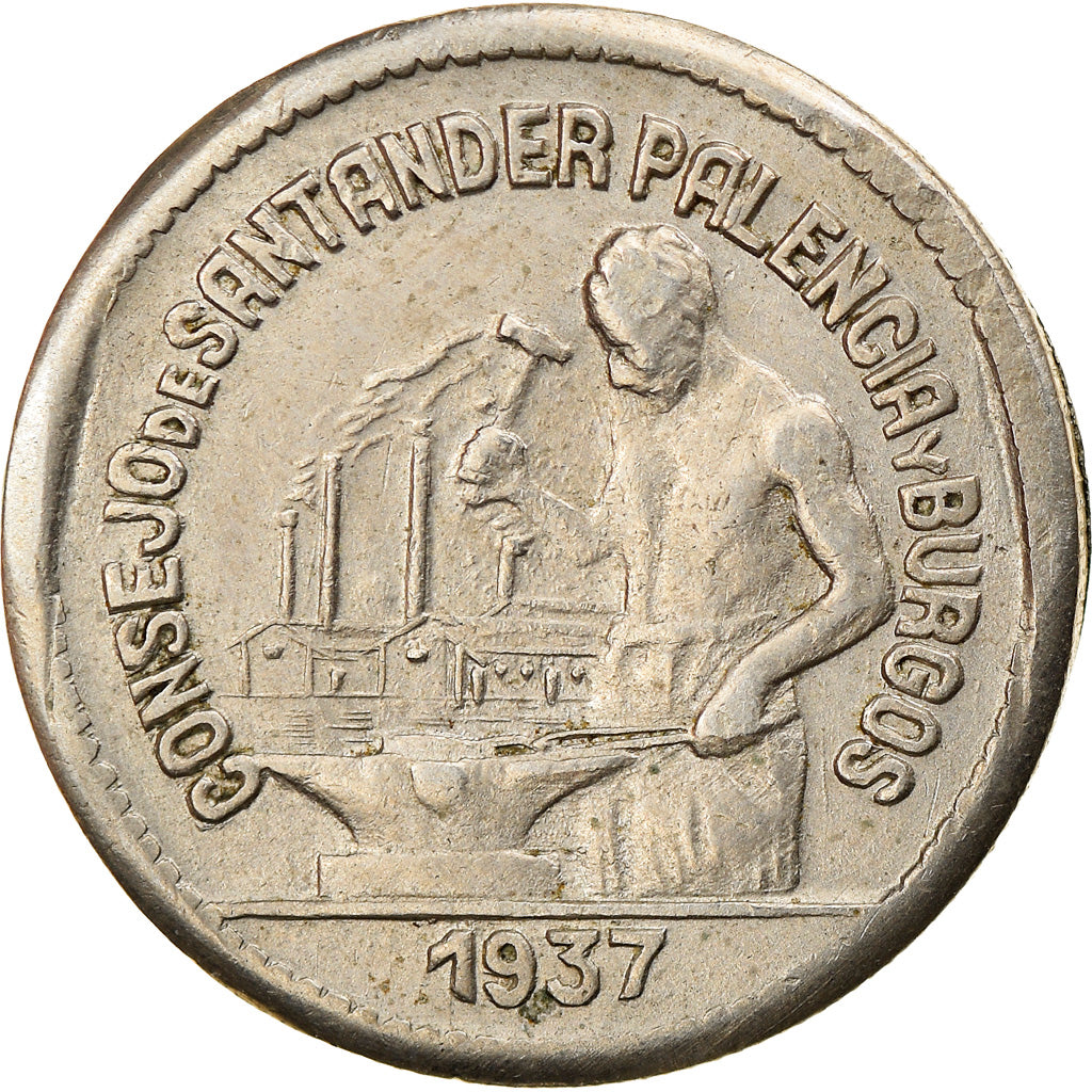 Moneda, GUERRA CIVIL ESPAÑOLA, SANTANDER, PALENCIA & BURGOS, 50 Centimos, 1937